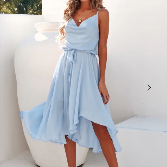 Hello Molly Light Blue Asymmetrical Dress - Picture 1 of 9